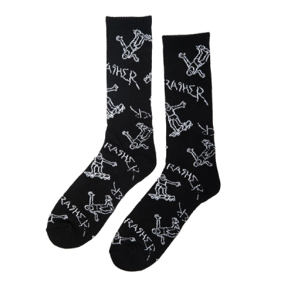 THRASHER SOCKS GONZ LOGO CREW BLACK WHITE